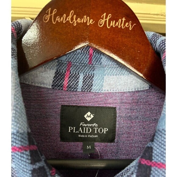 Members Mark Women M Blue Favorite Plaid Top Cozy Stretch Soft Button Up U4 - Picture 8 of 11